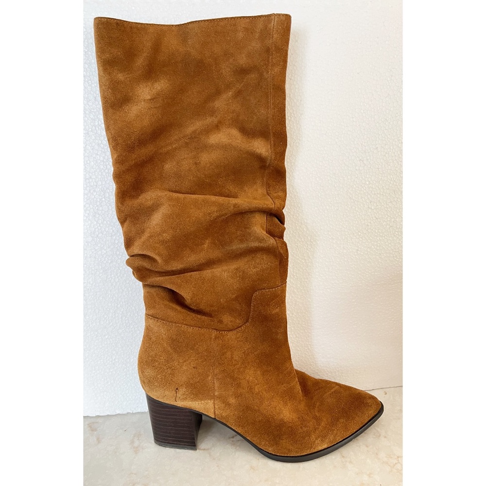 Saks Fifth Avenue Almond Toed Brown Suede Knee Heeled Boot 7